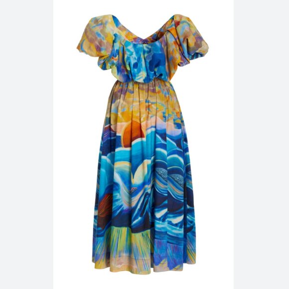 Ulla Johnson Limited Edition Francesca Tuck Art Cotton Poplin Maxi Dress - Picture 2 of 14